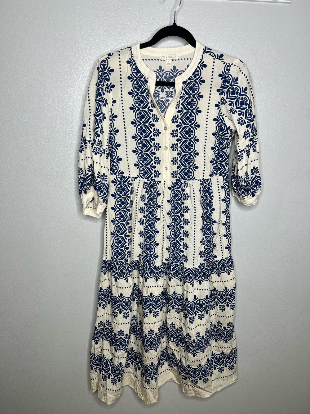 Anthropologie Fig & Flower Boho Midi DressFloral Blue & White Coastal Boho - Sma